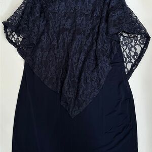 Enfocus Women Navy Blue Dress Featuring Lace Collar and Sleeves